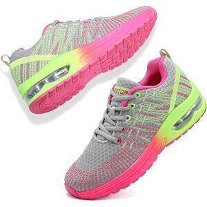 Brand New Women Grey Pink Rubber Running Shoes Air Cushion Mesh Sneakers 7